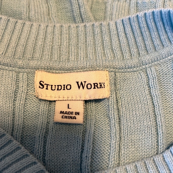 Studio Works Cable Knit Sweater Light Baby Blue L - Picture 3 of 4